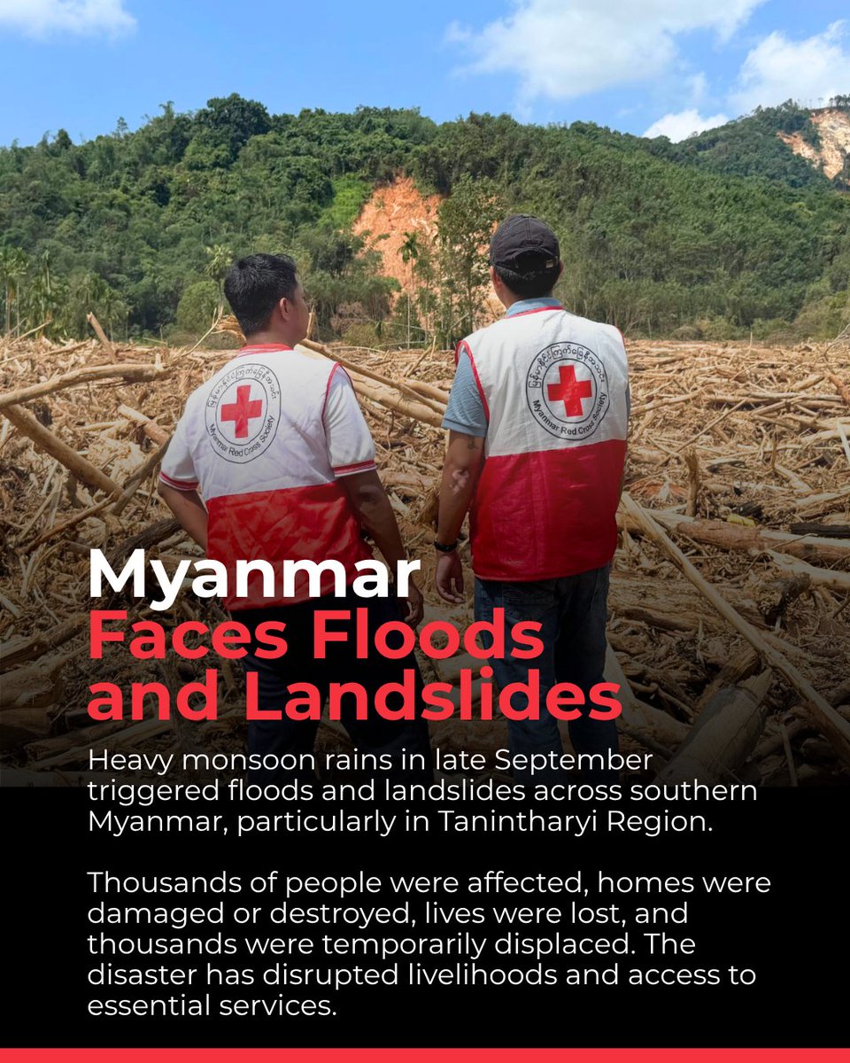 IFRCAsiaPacific's tweet photo. Floodwaters from heavy monsoon rains may have receded but needs remain.
@MyanmarRedCross with @IFRC_DREF support has provided shelter, health, livelihood & WASH assistance & will support recovery in the months ahead.
Read the 6-month operation report: https://t.co/tyTGVA7qHB https://t.co/it5WN8S7Wy