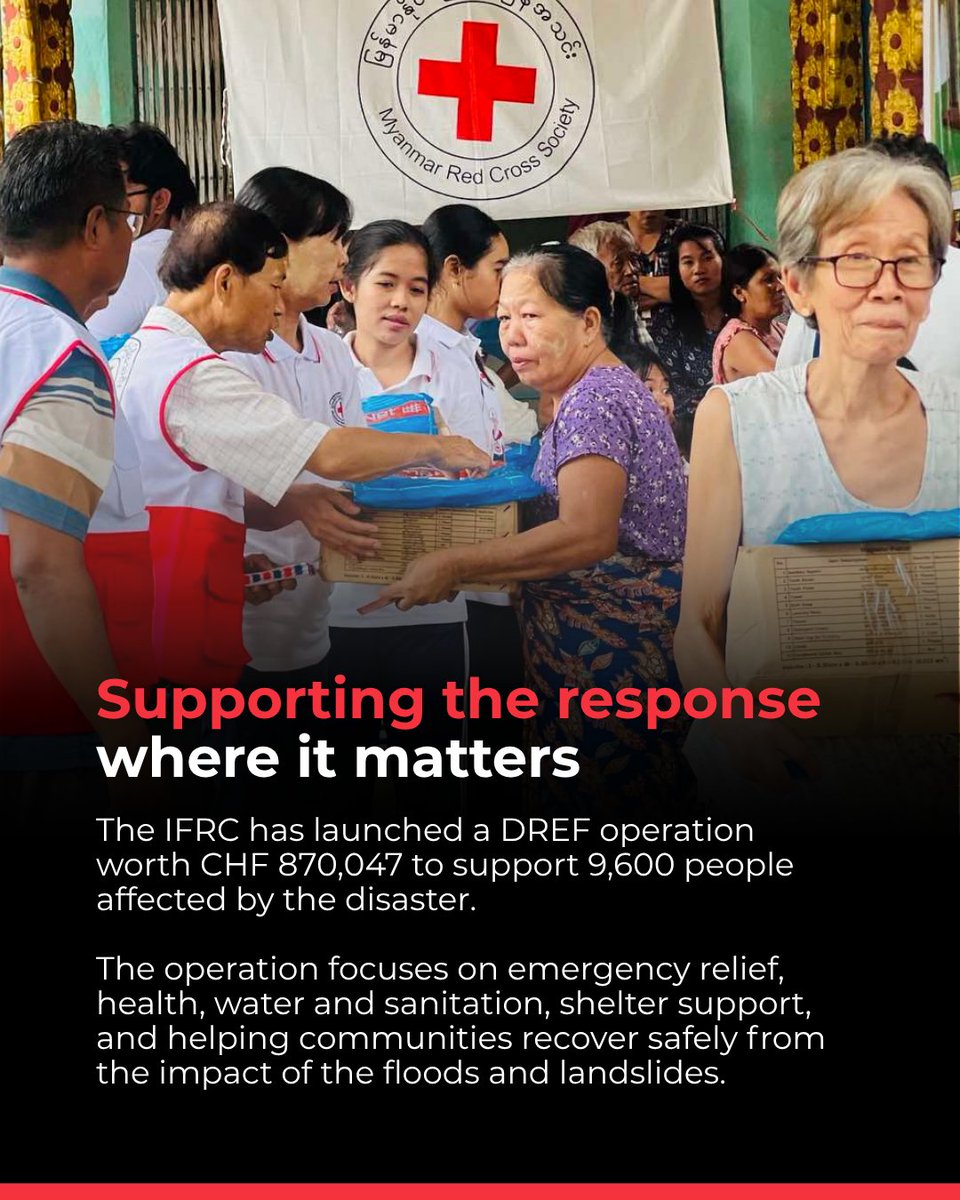IFRCAsiaPacific's tweet photo. Floodwaters from heavy monsoon rains may have receded but needs remain.
@MyanmarRedCross with @IFRC_DREF support has provided shelter, health, livelihood & WASH assistance & will support recovery in the months ahead.
Read the 6-month operation report: https://t.co/tyTGVA7qHB https://t.co/it5WN8S7Wy