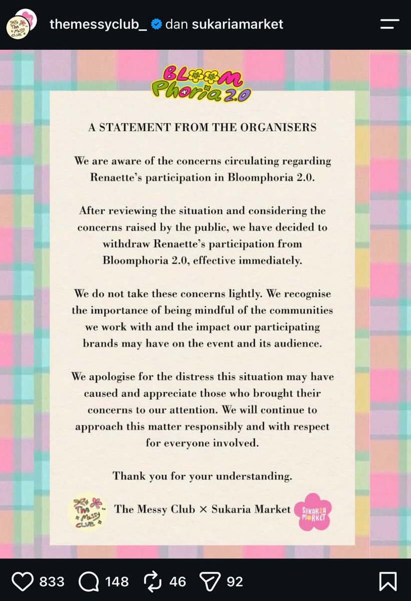 LambeSahamjja's tweet photo. Dia klarifikasi karena usahanya mulai terganggu 😌
Bazar dia di Malaysia kena cancel
bazar yang akan datang udah dipastikan kena senggol, dan dikeluarkan dari management https://t.co/kMBwzcCynQ