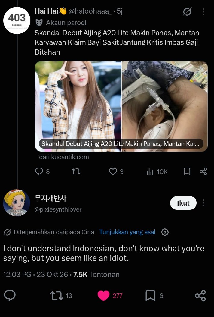 synkkwangykk's tweet photo. @CoruptorDaughtr lebay sok tahu malah orang china yang muak sama anak bangsa lu tuh https://t.co/JzjmEZ7y5o