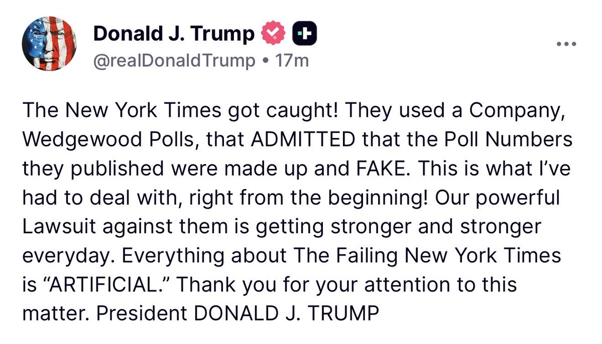 MAGAVoice's tweet photo. 🚨 JUST IN: President Trump is going to bankrupt the New York Times, announcing they got CAUGHT

They used a Poll company that admitted they were totally and absolutely FAKE 

BANKRUPT THE NYT 🔥 https://t.co/C10G0b9X8u