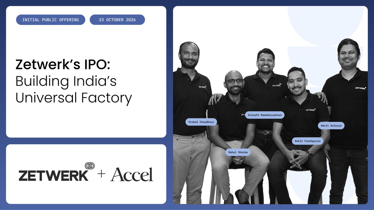 AccelIndia's tweet photo. Today, @zetwerk  goes public. A group of friends and former colleagues set out to prove that a workshop in a small town could earn the trust of the world's largest companies. 26 factories in four countries later, it has.

#AccelFamily • @prayanks • @acharyaamrit • @srinathramki
