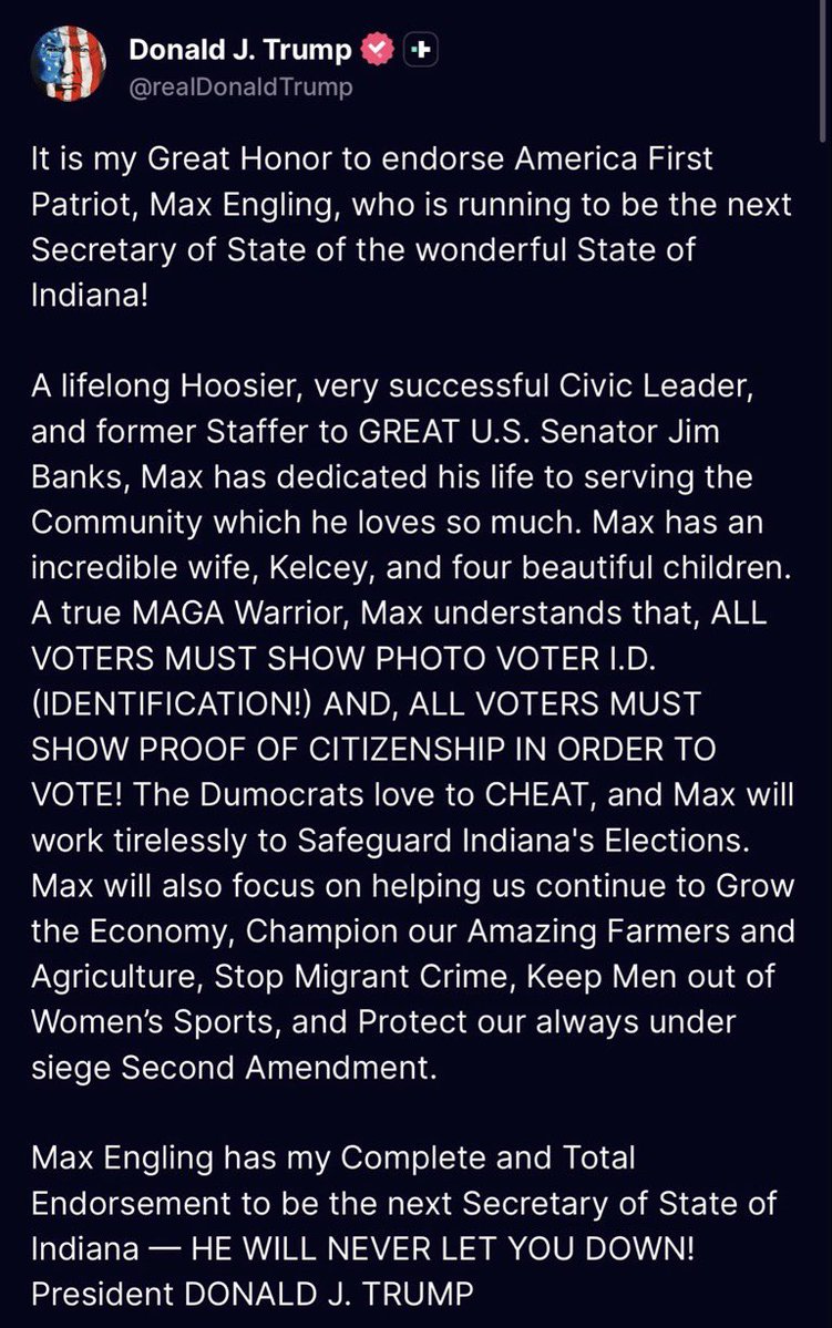 JacobThifault's tweet photo. Let’s go @MaxForIndiana! Clear winner of the debate tonight and endorsed by the best President in recent history! https://t.co/gEj94JsR6V