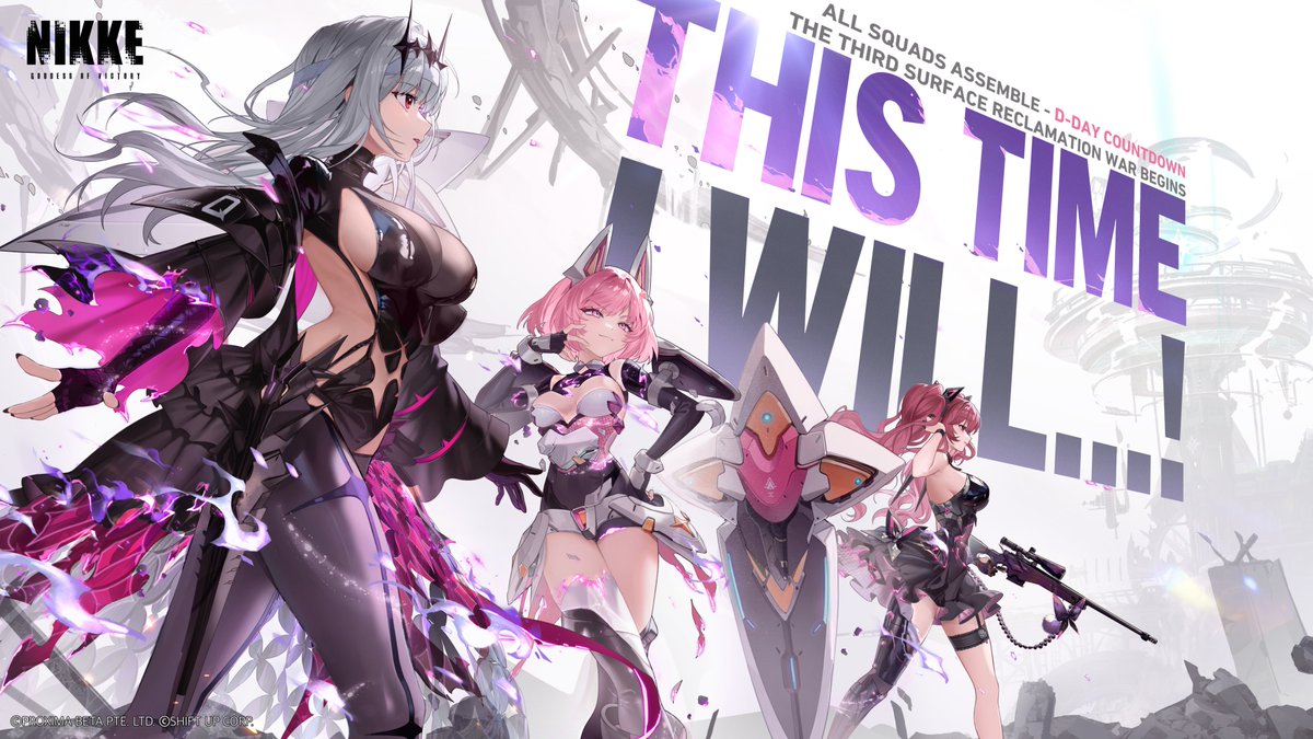 NIKKE_en's tweet photo. 【Goddess of Victory Assemble Countdown】

“This time, victory will be ours.”

For the hope of humanity, here we stand.

The day has come. All squads assemble.

#NIKKE4thAnniversary https://t.co/ywAtuRk7xq