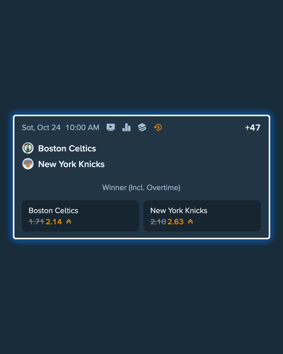 Stake's tweet photo. Knicks vs Celtics just got better with Boosted Odds LIVE on Stake! T&amp;Cs apply. https://t.co/MVq1ZGrXJg