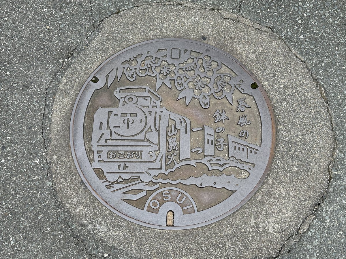 HouraiDentetsu's tweet photo. マンホールもSL❗️ https://t.co/L56iDwcvRr