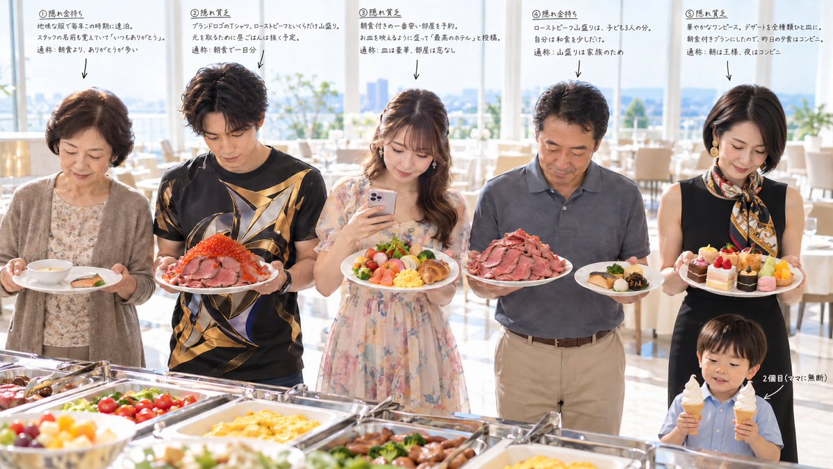 hukugyou_maniaa's tweet photo. 「隠れ貧乏」と「隠れ金持ち」
ビュッフェのお皿でわかります。 https://t.co/uYstI4MpqC