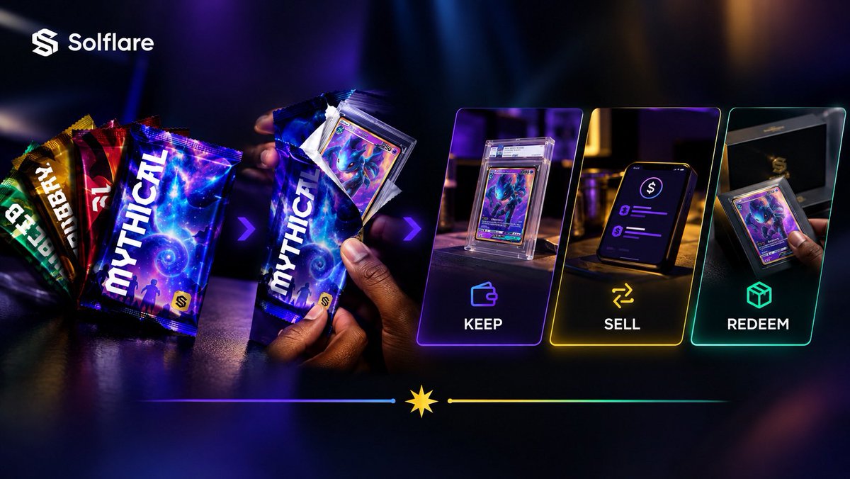 Utiiibe's tweet photo. 𝐖𝐡𝐚𝐭 𝐇𝐚𝐩𝐩𝐞𝐧𝐬 𝐀𝐟𝐭𝐞𝐫 𝐭𝐡𝐞 𝐑𝐞𝐯𝐞𝐚𝐥?

knowing the rarity tiers is one thing but what happens once you finally reveal your card on @solflare packs?

the next step is deciding what you want to do with it…::

➔ 𝐊𝐞𝐞𝐩 𝐢𝐭: hold the card’s on-chain title in your wallet while the physical card stays securely stored in collector crypt’s vault.

➔ 𝐒𝐞𝐥𝐥 𝐢𝐭 𝐛𝐚𝐜𝐤: eligible cards may have a collector crypt buyback offer available for 72 hours after the reveal. you can review the offer and decide whether to accept it.

➔ 𝐑𝐞𝐝𝐞𝐞𝐦 𝐢𝐭: if you want the physical collectible, you can choose redemption and have the card shipped to you, subject to the applicable terms.

each option serves a different purpose. you might want to hold a card for your collection, take an eligible buyback offer or redeem a particular pull.

the reveal doesn’t have to be the end of the experience, you still have a choice in how you manage your collectible.

go explore solflare packs: https://t.co/k5v9UW8n4x