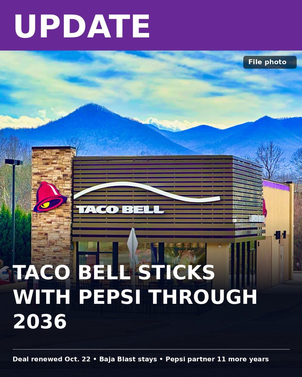 RandomstuffA2Z's tweet photo. Baja Blast is SAFE 💙🌊 Taco Bell just renewed with Pepsi through 2036, one week after sister chain KFC announced it's switching to Coca-Cola in the U.S. 🥤 Would you still go to Taco Bell without Baja Blast? 👇 (via CNBC) #TacoBell #BajaBlast #KFC https://t.co/BBE25Dxaj2