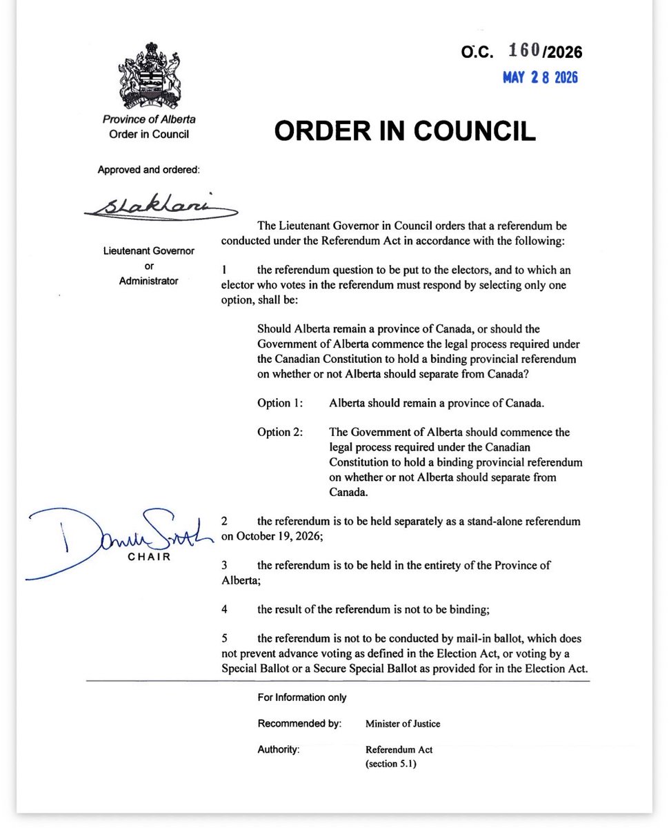 JSJamato's tweet photo. @Albertaardvark You’re factually wrong. Danielle Smith rewrote the questions and signed the order. Here it is. 

That question was not from any citizen initiative petition. It was from the UCP. https://t.co/DDzWru0v62