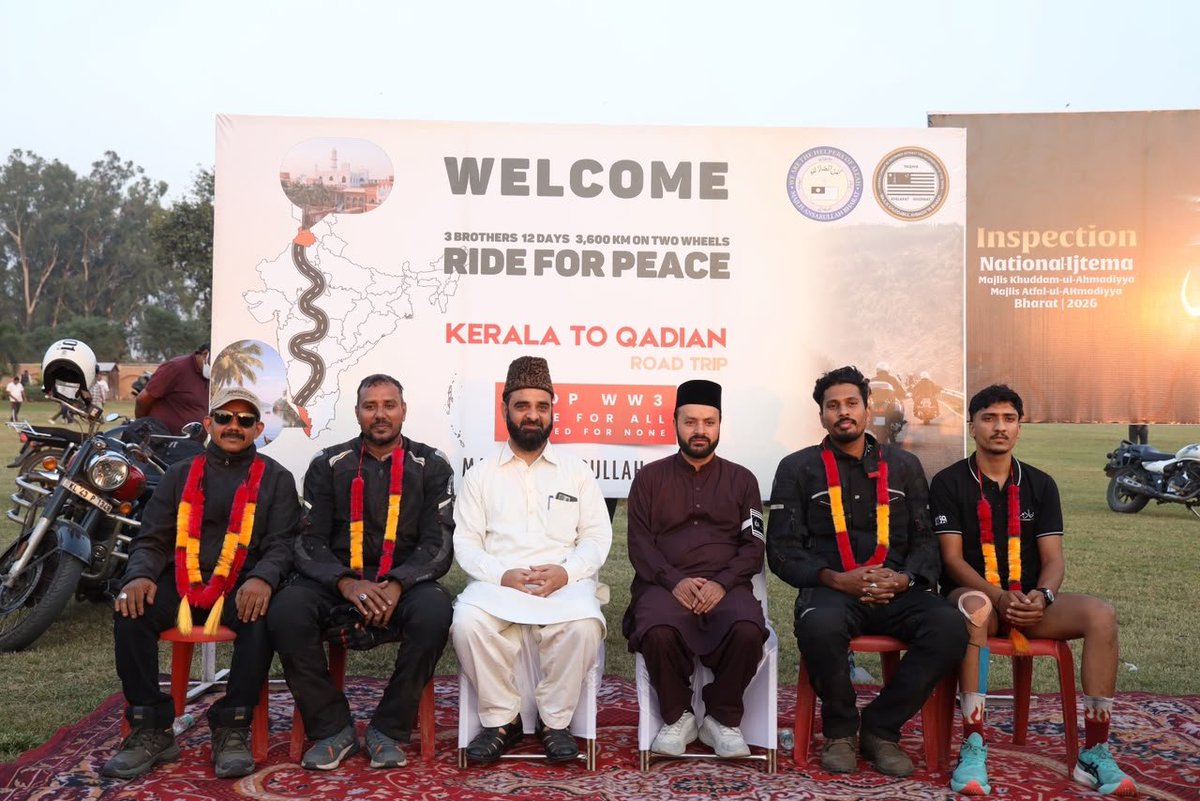 mkaindia's tweet photo. With grateful hearts &amp; tears of joy, our #RideForPeace has reached the blessed soil of #Qadian 🇮🇳

​🏍️ 12 Days 
🛣️ 3600+ KM
👥 3 Riders (2 Ansar &amp; 1 Khuddam)

​We vow to forever echo the #VoicesForPeace of Hazrat Mirza Masroor Ahmad (aba)

The mission continues.. 🕊️
#StopWW3 https://t.co/6qEYJdV3ar