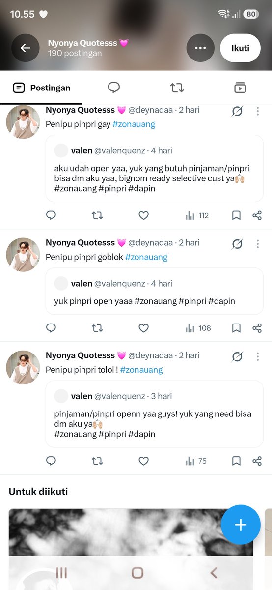 alysas2z's tweet photo. @valenquenz @wooopiebby Oalah penipu tai, postingan lu yg open pinpri kok dihapus ? Pinter dikit kalau mau berdrama ya. Yuk yg merasa korban dia penipu bisa barengan kita repot #zonauang https://t.co/SkVpv6bYfV
