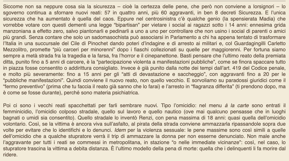 MaxLandra's tweet photo. L’invidia delle pene
#Travaglio

Siccome non sa cosa sia la sicurezza ... lo sgoverno continua a sfornare nuovi reati: 57 in 4 anni e 60 aggravanti, in 8 decreti Sicurezza. E l’unica sicurezza che ha aumentato è quella del caos...e i delinquenti li fa morire dal ridere. https://t.co/zMqokUu7TP