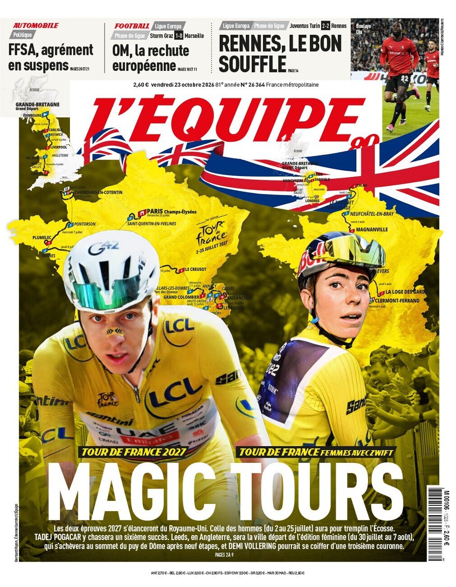 lequipe's tweet photo. Magic Tours ! 

La une du journal L'Équipe de ce vendredi 23 octobre https://t.co/m7DGpPhfBH