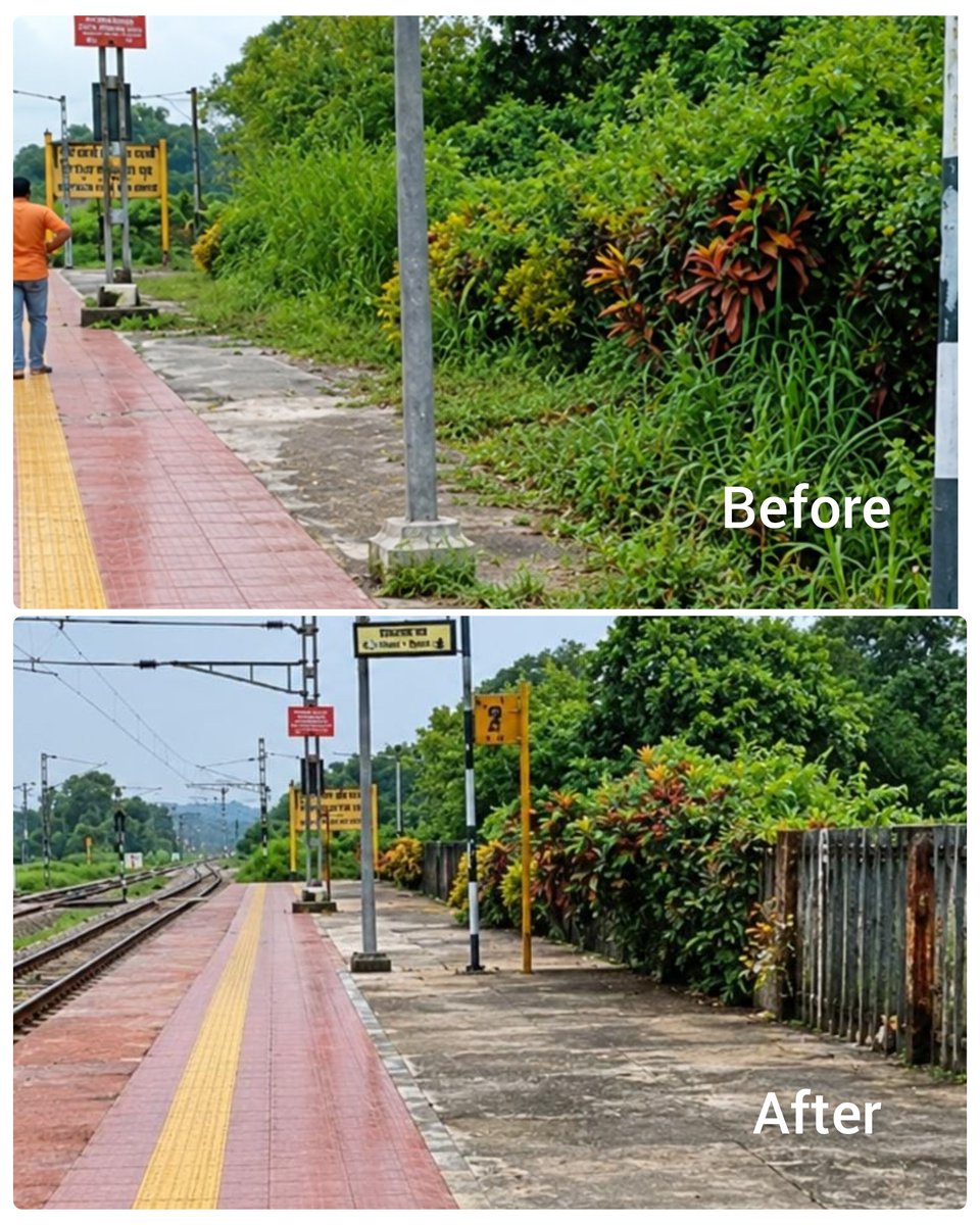 drm_tvc's tweet photo. A Cleaner Vaikam Road Station!
A glimpse of the before and after transformation at Vaikam Road Railway Station following the Shramdaan initiative conducted as part of Special Campaign 6.0.
#SwachhataHiSeva2026 #TVCSR #IndianRailways #SHS2026 #SwachhBharat https://t.co/CYbT5gAyjH