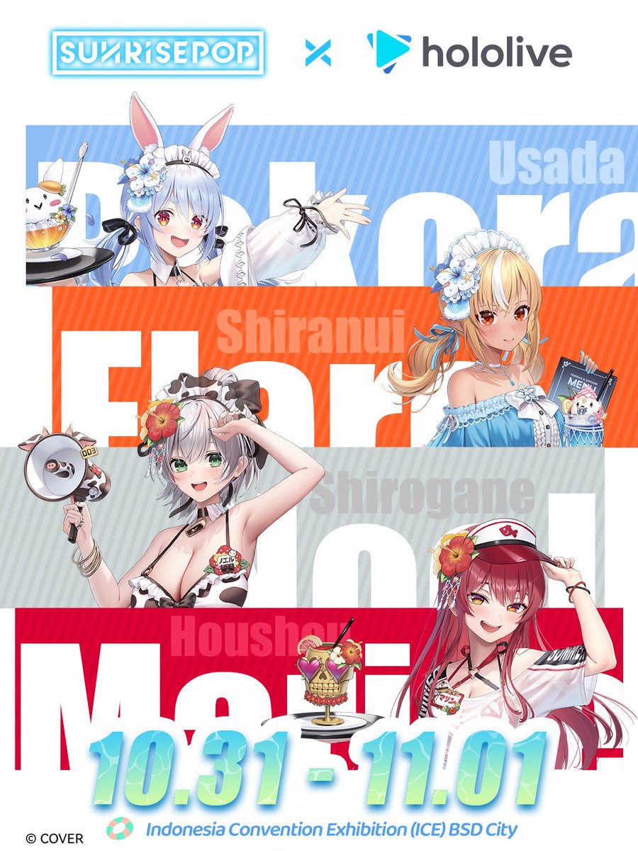 hololive_Id's tweet photo. 🇮🇩 holonatsu Paradise hadir di Indonesia! 🇮🇩

Bersiaplah, semuanya! hololive x SUNRISEPOP resmi hadir di Asia! 🎉✨ Perhentian pertama: Comic Frontier 23 di Indonesia!

Kami membawa berbagai produk baru, merchandise eksklusif khusus acara, dan koleksi merchandise yang wajib kalian miliki! Jangan lewatkan visual spesial acara kami yang menampilkan oshii kalian:

🚑 Oozora Subaru
👯 Usada Pekora
🔥 Shiranui Flare
⚔️ Shirogane Noel
🏴‍☠️ Houshou Marine
💀 Mori Calliope
☔ Kobo Kanaeru

📍 Lokasi: ICE BSD, Tangerang Selatan, Banten, Indonesia
📅 Tanggal: 31 Oktober – 1 November 2026
🎪 Booth: #1203

🌏 Nantikan pemberhentian tur berikutnya:
Singapura 🇸🇬 | Korea Selatan 🇰🇷 | Thailand 🇹🇭 … dan masih banyak lagi!

#holonatsuParadise #hololive #SUNRISEPOP #Comifuro23 #CF23 #ComicFrontier #VTuber #animeevent #Indonesia