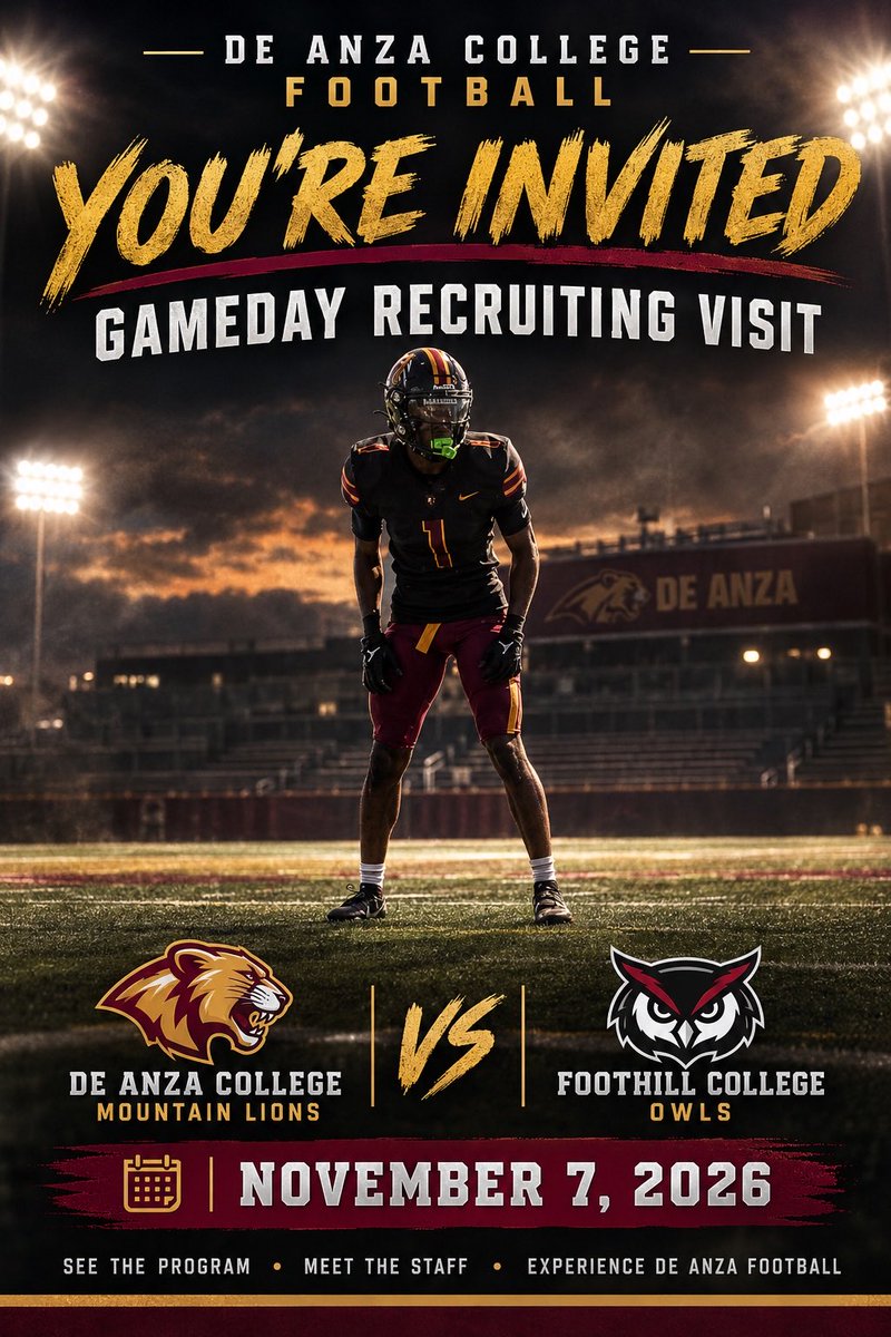 onyekaogbodo12's tweet photo. Exited to receive an invitation from De Anza College for a Gameday Recruiting Visit! 🏈🦁
#Recruiting #Gameday #DeAnzaFootball https://t.co/WbsPzWTKkv