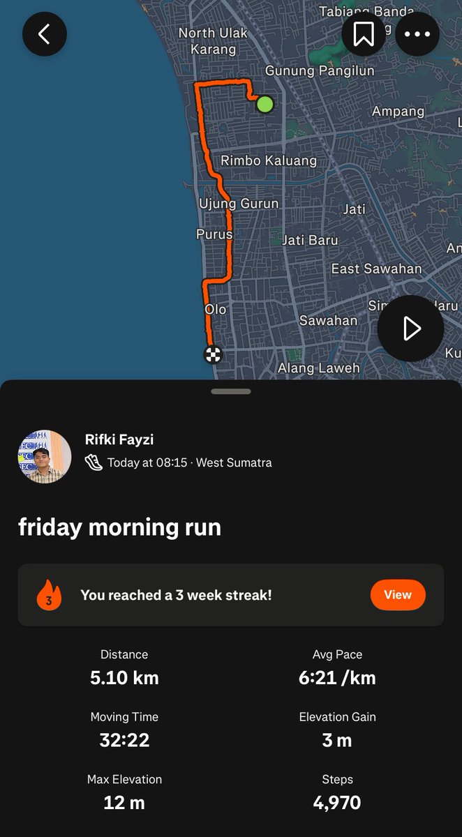 underiff's tweet photo. long time no friday morning run. karena jadwal kelas di hari jum'at masih sama dari sem 3 dlu (kelas siang doang), waktunya untuk 5k tipis2 dlu 😀🏃🏻🔥

but wait, i think i really run w/ the haze rn
(moga ga kenapa2 dah badan gw dalam beberapa jam kedepan)
😶‍🌫️💀💆🏻‍♂️ https://t.co/IjlomHt1xx