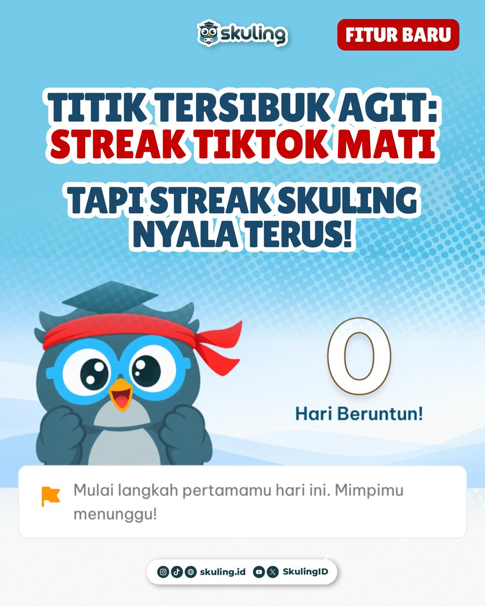 SkulingID's tweet photo. BUTUH TEMEN BUAT NGAMBIS? 

Mungkin udah ada beberapa yang tau nih 👀
Sekarang ada Friend Streak di Skuling! Kamu bisa ajakin temen buat belajar bareng, saling ngingetinm, dan jaga streak biar terus nyala! 🔥