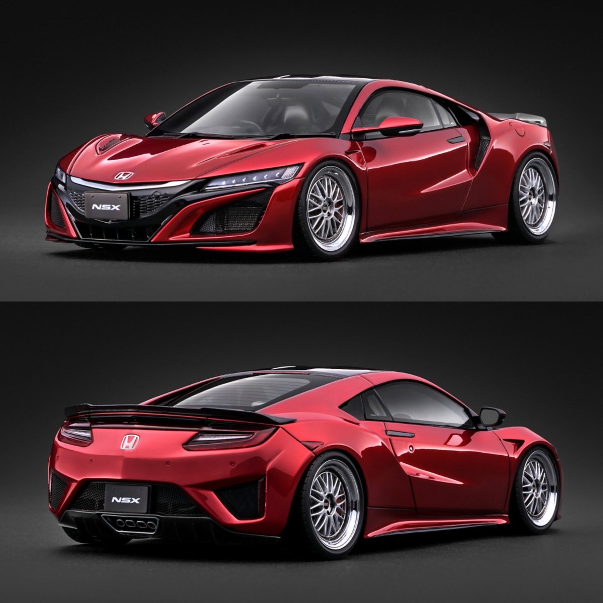ignitionmodel's tweet photo. すでに「全日本ホビーショー2026」会場でお披露目済の「 NSX (NC1)」ですが、『MFゴースト』のキャラクター車両とあわせ、一般発売予定のロードモデルのカラーサンプルがUPしましたのでご紹介！

ホンダ様のデザイン監修を経て細部をブラッシュアップしていきます。ご予約スタートは11月上旬から。 https://t.co/OQ4GsJeMwe