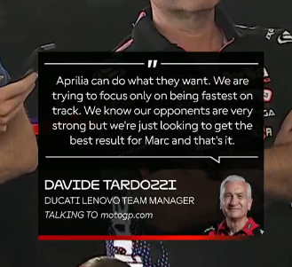 BehindTheGP's tweet photo. Aprilia: "We have RS-GP." 

Ducati: "We have Marc." https://t.co/LZ9w7mrE19