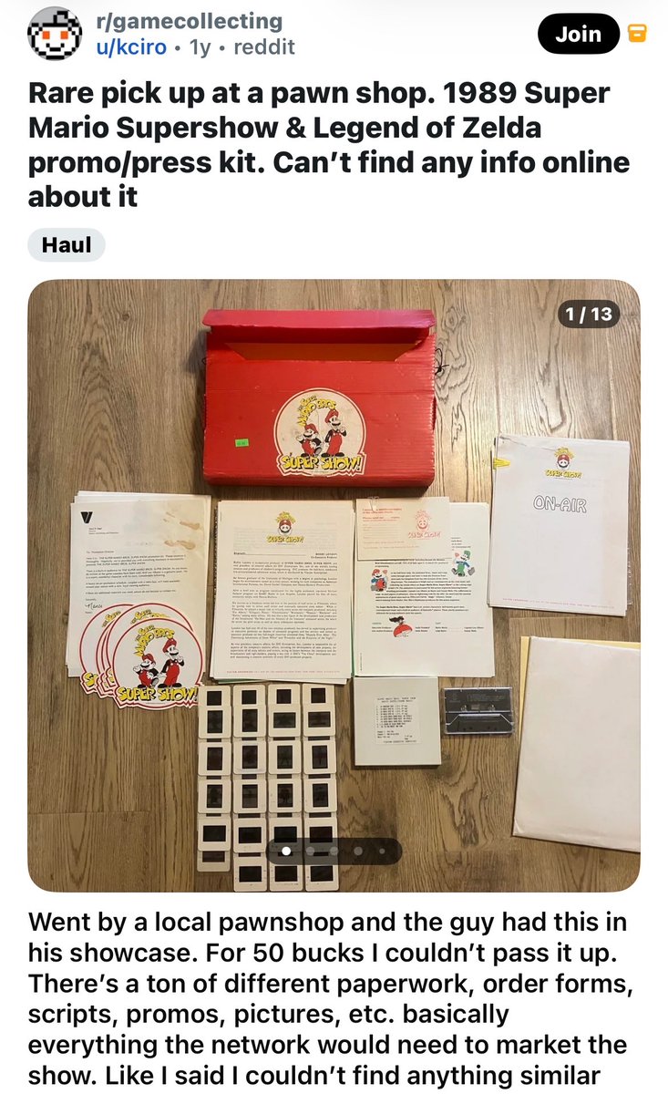 whoscaristhis's tweet photo. About 1 year ago, u/kciro on Reddit came across a press kit for the Super Mario Bros. Super Show, including logos, graphics, scripts, photos, and an audio cassette. They said they would try to archive it, but I can’t seem to find that they did. Does anyone have this stuff in HQ? https://t.co/uH7oboHAUj