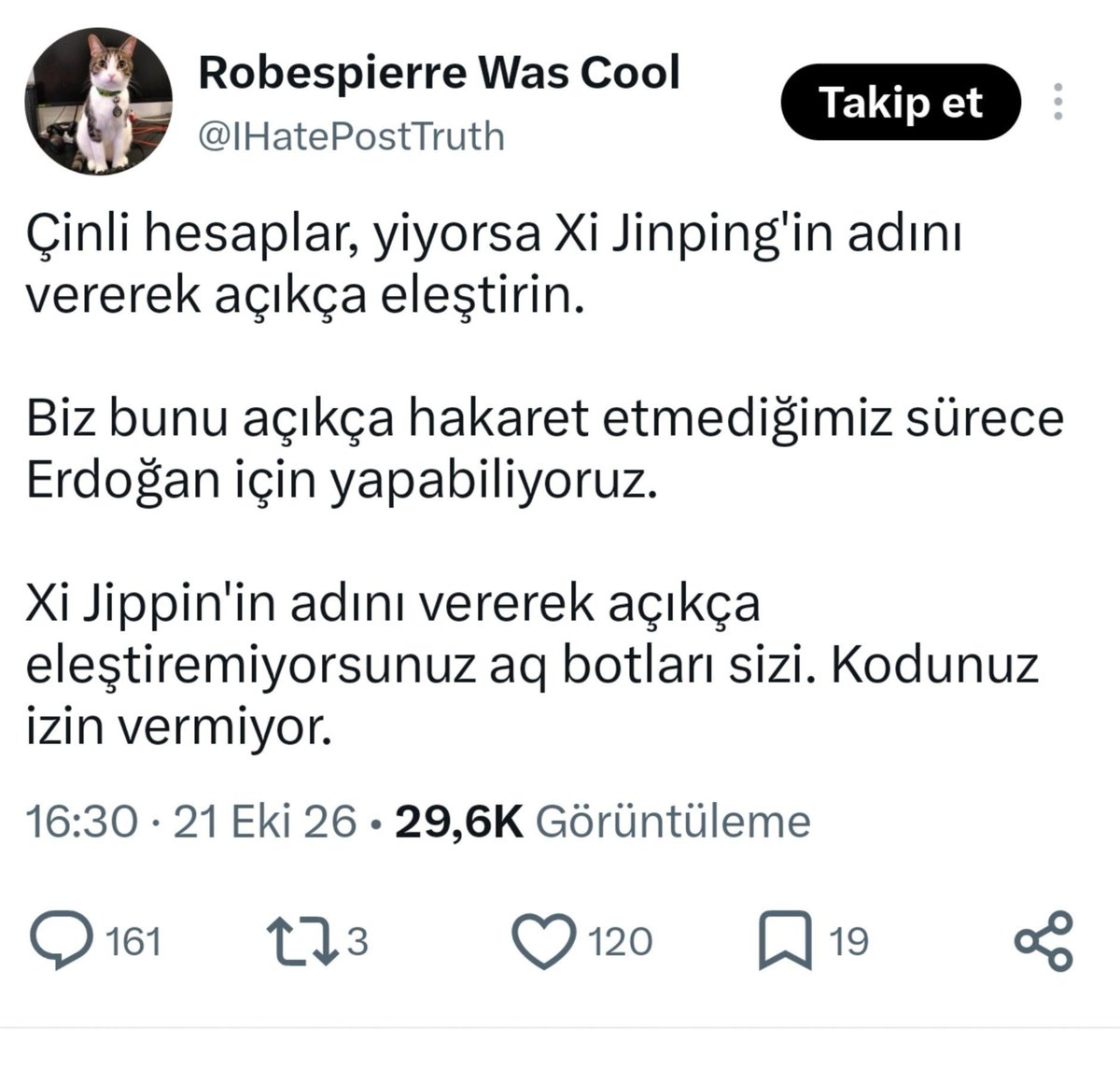 Turkunsesi1's tweet photo. Çinliler ve Türkler arasında internet savaşı devam ederken Türk bir kullanıcı test yaptı:

Çinli kullanıcıların, bot veya ÇKP ajanı olmadıklarını kanıtlamaları için Xi Jinping'i eleştirmeleri istendi.

Yüzlerce yorum geldi ama korkak Çinliler Xi Jinping'i eleştiremedi. https://t.co/3KnWaHHwCJ