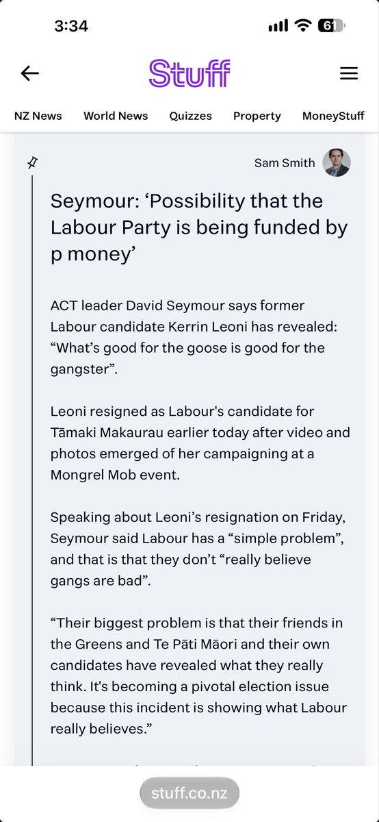 mlbkiwi's tweet photo. How the fuck did gangs become such an election issue? I’ll tell ya why, because the right love punching down. That’s their biggest weapon and their base eat it up. Look at this stupid shit that Seymour is peddling FFS 🤷 #nzpol #BHN https://t.co/pA1fpkPtW9