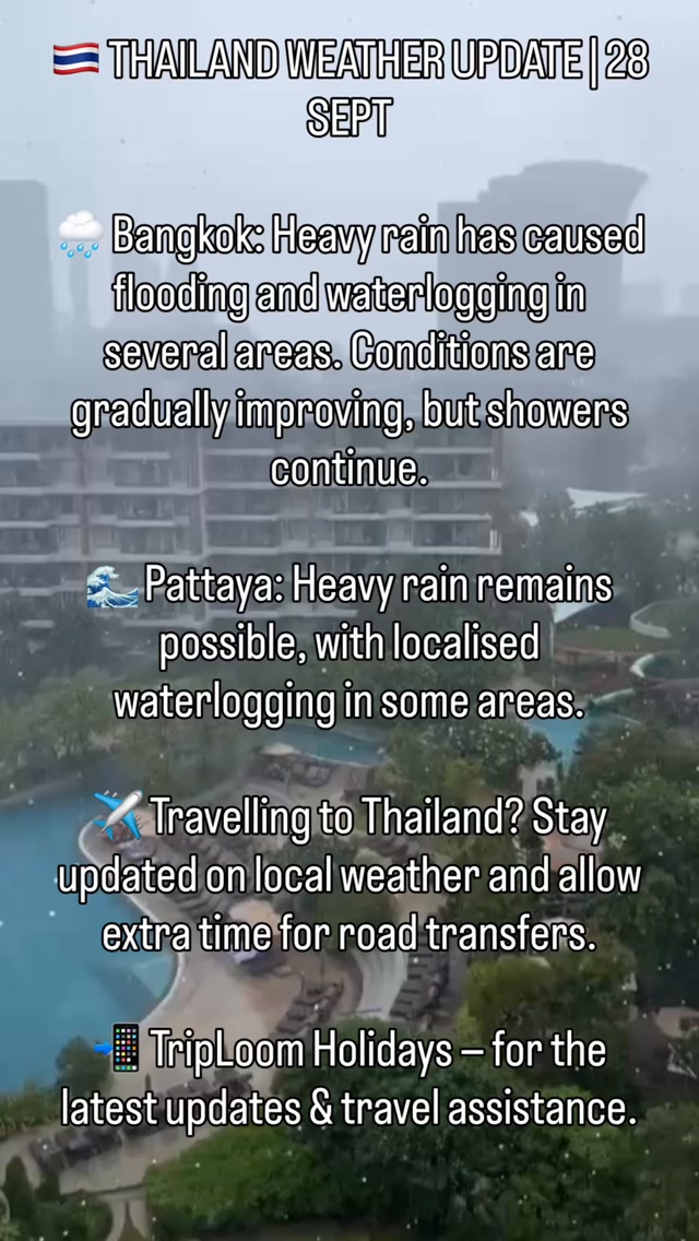 Bahlindinha's tweet photo. Thailand Weather Update: Bangkok and Pattaya are experiencing heavy rainfall, with localized waterlogging in some areas. If you’re travelling, stay updated and plan your transfers accordingly. https://t.co/GzrYrSTJkg