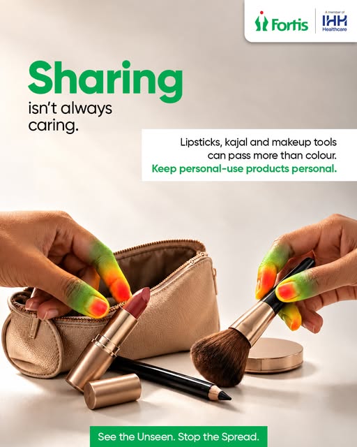 FortisJalandhar's tweet photo. Don’t share makeup—share smiles, not germs! Keep your makeup tools personal.
See the Unseen. Stop the Spread.
#FortisHealthcare #AtFortisWeCare #IHHHealthcare #PersonalHygiene https://t.co/OKqXDf2lhZ