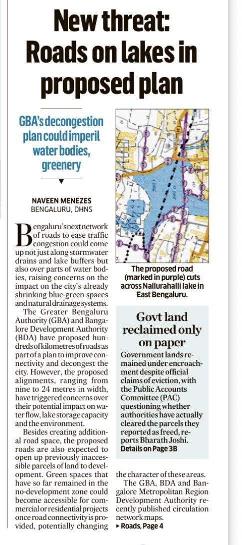 naveenmzs's tweet photo. Bengaluru’s next set of roads to ease traffic congestion could come up not just along rajakaluve and lake buffers but also over parts of water bodies

Govt takes the easy way out as most CDP roads, proposed largely on private land, remain on paper

Decongestion or destruction? https://t.co/iJR9ZUxFVG