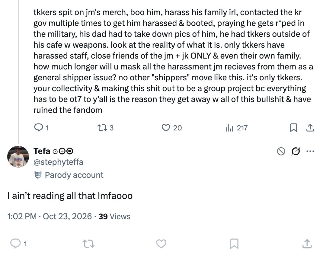 kookminhell's tweet photo. these are the "ot7" armys who claim to love jimin btw https://t.co/Yo4uieALch
