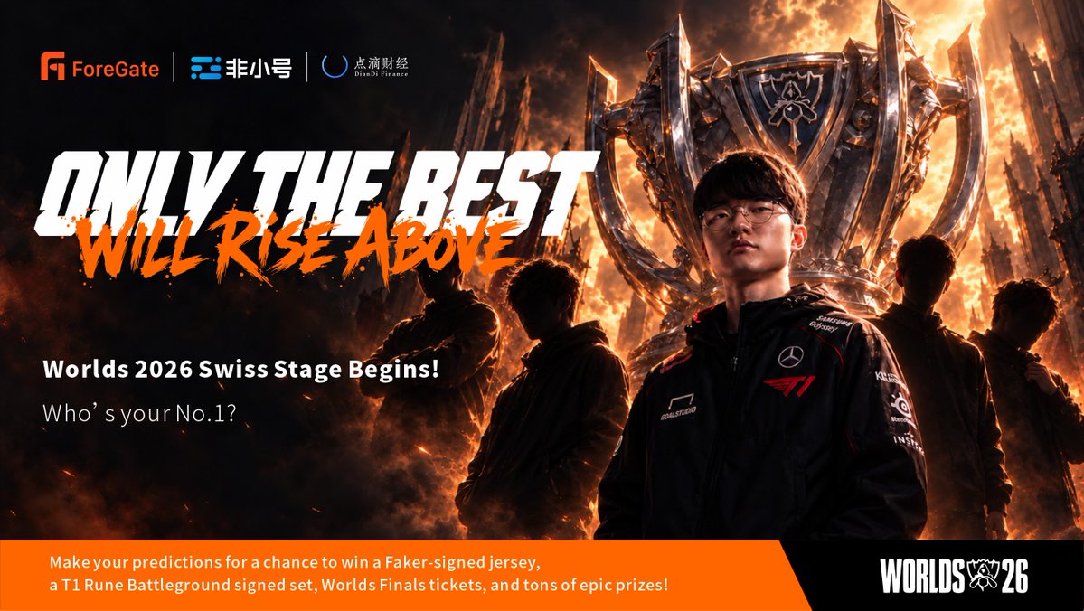 Fore_Gate's tweet photo. The favourites have their believers. The underdogs have their secrets. 👀

Worlds 2026 Swiss Stage is almost here. Who will rise—and who will leave us speechless?

.....Something big is brewing at ForeGate.....

Faker-signed gear, Worlds Finals tickets… that’s just a glimpse 🔥

👉 Keep your eyes on: https://t.co/SVg5DZf9kg

#ForeGate #Worlds2026 #SwissStage