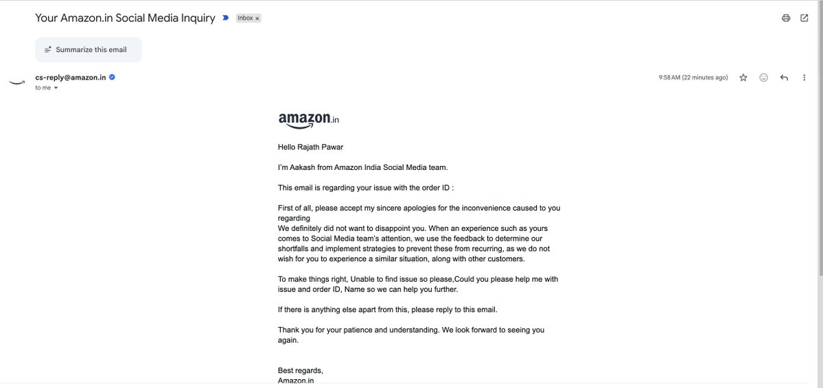 rajath_rp's tweet photo. @AmazonHelp @amazonIN @ajassy @JeffBezos @AmitAgarwal @amazon Absolutely #DISGUSTING! ur backend team keeps demanding the same details repeatedly instead of fixing UR #mistake. Do U have ANY respect for custs’ time, energy / hard-earned money? This #OBNOXIOUS process is disgrace &amp; blatant display of cust #disrespect #PatheticService https://t.co/9la2iVfSFg
