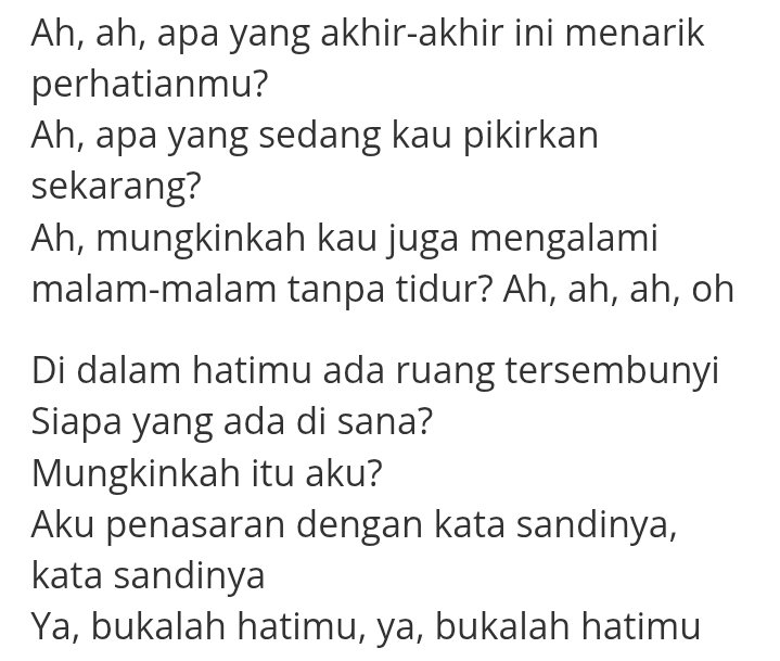 youseemile's tweet photo. Coba dengerin I Spy sambil baca lirik terjemahannya.

TIBA-TIBA AKU KEINGET CRUSH JAMAN SMA 🤣

Keinget kalau istirahat dulu, doi kalau mau ke mushola lewatnya depan kelas kan dan aku udah standby nungguin depan kelas cuman buat liat dia doank HAHAHAHA

I Spy with my little eye. https://t.co/II6YQnGrQ4
