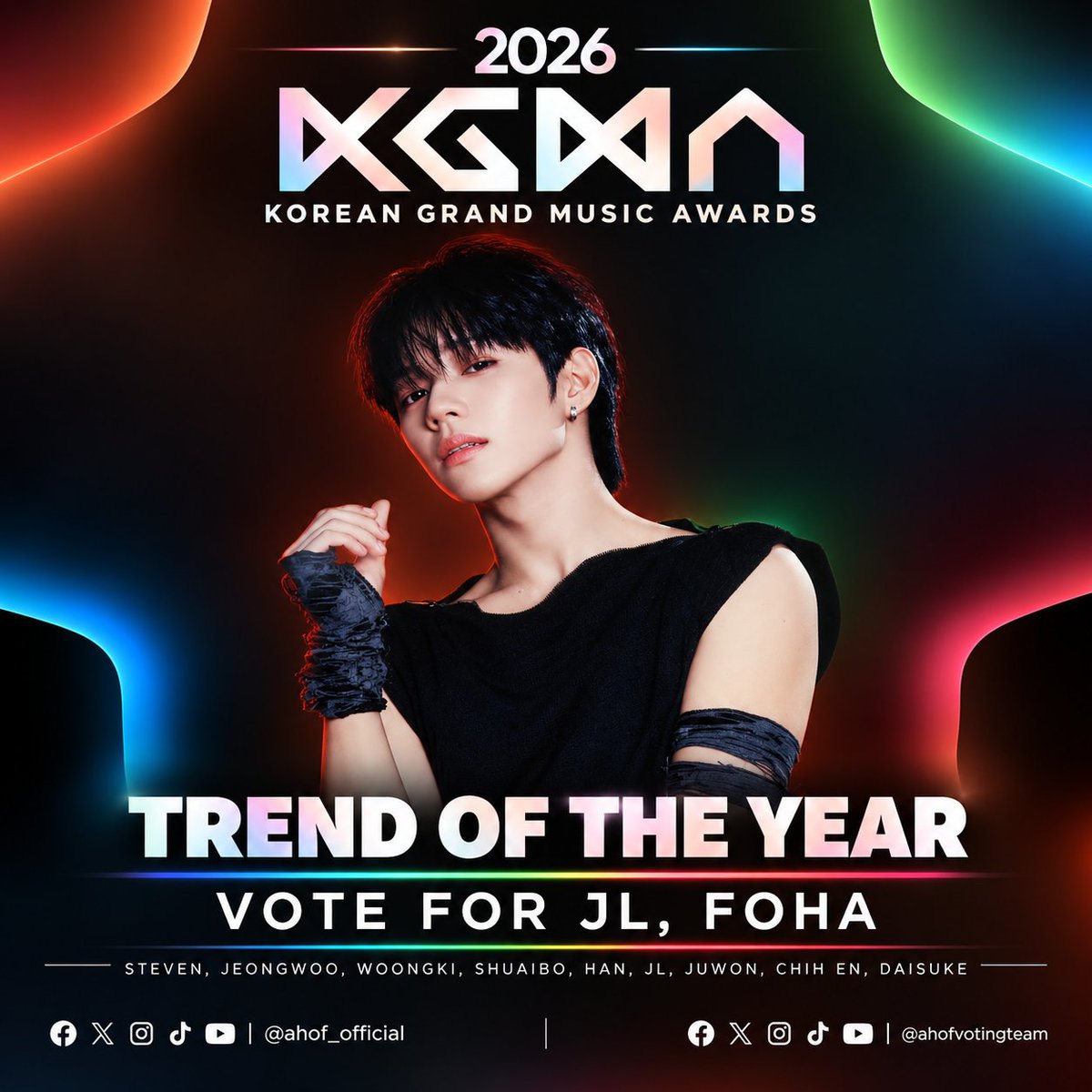 AHOFVOTINGTEAM's tweet photo. [🗳️] 2026 KGMA: TREND OF THE YEAR 🏆

🚨 1 DAY LEFT, FOHA! 💙🔥

Let's give JL our strongest support in the Trend of the Year: Solo (Male) FINAL ROUND!

📱 App: COOGOONG
📅 Voting Ends: October 24, 2026
⏰ 11:59 PM KST

💛 Collect Yellow Hearts
💙 Collect Blue Hearts

#JL #제이엘 #AHOF #아홉 #KGMA2026
@AHOF_official