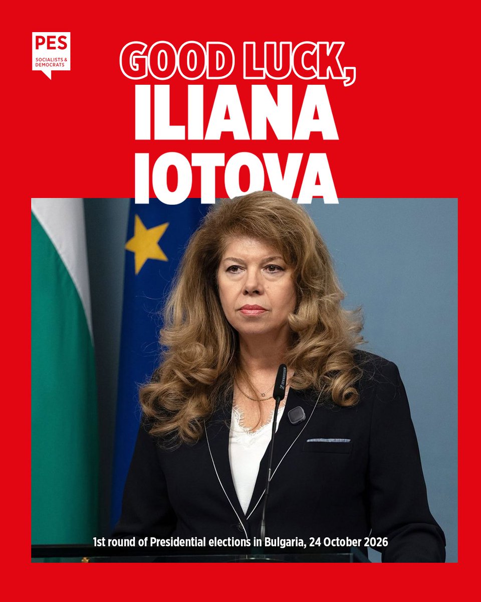 PES_PSE's tweet photo. We wish every success to Iliana Iotova in the upcoming Bulgarian presidential election this Sunday. Former @TheProgressives MEP, incumbent President, and the country’s first female head of state, she is proudly supported by our full member party, the BSP, and the Social democrats across Europe.