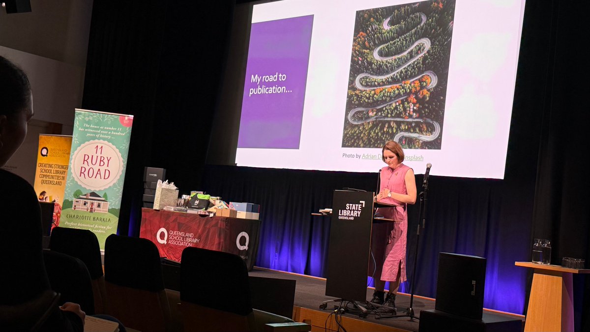 QldSLA's tweet photo. ⏳ Charlotte Barkla brings Brisbane's past to life through her "11 Ruby Road" series! 📚

🎲 Games, trivia and creative ideas inspired delegates to spark students' curiosity about local history.

🔗 https://t.co/I36UMkPEmD

#QSLAFutureLibraries2026 #CharlotteBarkla https://t.co/aaOvCKRmSV