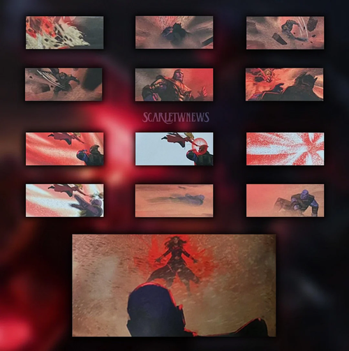 BruceWayne9851's tweet photo. Never forget the deleted Wanda VS Thanos scene from Endgame where she was supposed to lightly tap his head in the same spot where he ripped out Vision's Mind Stone, breaking his armor and scaring the shit out of him. We were so robbed. https://t.co/Lxh5YWorlR