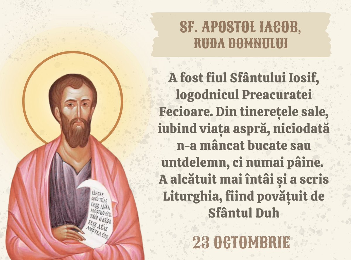 Oastea_Domnului's tweet photo. Sfântul Iacob a fost fiul Sfântului Iosif, logodnicul...
#suflet #ortodoxie #rugaciune #mantuire #biserica #ortodox #crestinism #credinta #spiritualitate #oasteadomnuluitv #OasteaDomnuluiTV #oasteadomnului #OasteaDomnului #orthodox #faith #spirituality https://t.co/qpcEEUx7fs