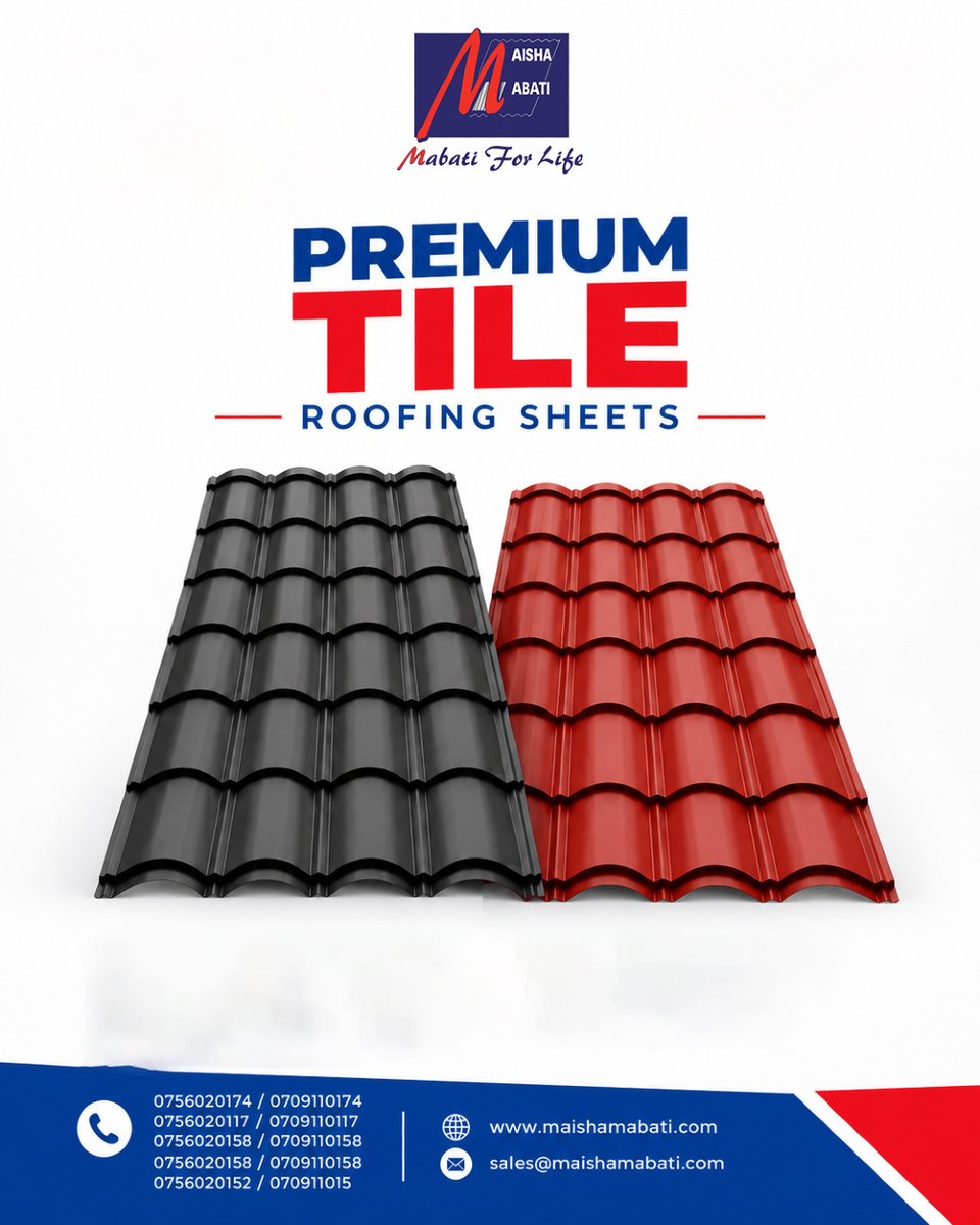 Devkigroup's tweet photo. A beautiful home begins at the top!
With Maisha Mabati Premium Tile Roofing Sheets, you can achieve a beautiful, tile-inspired roof that adds character and sophistication to your home.
Make your roofing choice count. Choose Maisha Mabati!
#MaishaMabati #PremiumTileRoofing https://t.co/NA45jQNrcj