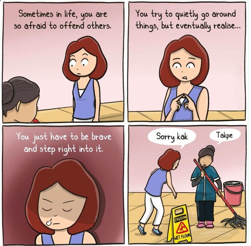 mahadou19's tweet photo. Sometimes trying to be polite just backfires😭 just keep walking and hope they don't notice

#relatable #awkward #thestruggleisreal #funnycomic https://t.co/v8VyQdPWv9