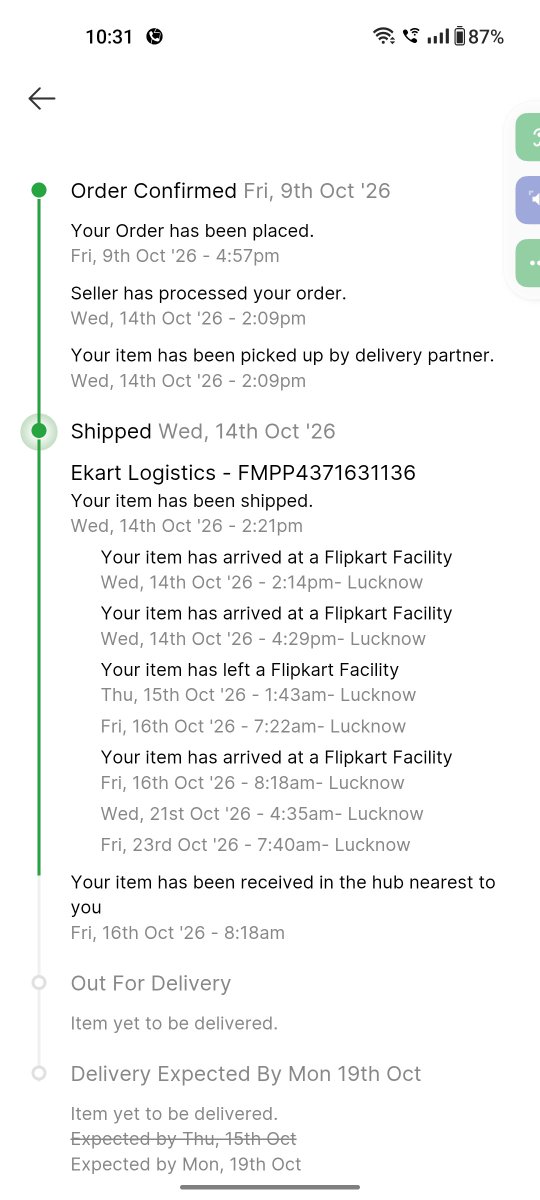AnkitTr81288821's tweet photo. My order was placed on 09 October 2026, and the expected delivery date was 15 October 2026. However, even on 23 October 2026, I have still not received my order. Very Poor Service by Flipkart.
@flipkartsupport https://t.co/WhSjrgQ92B