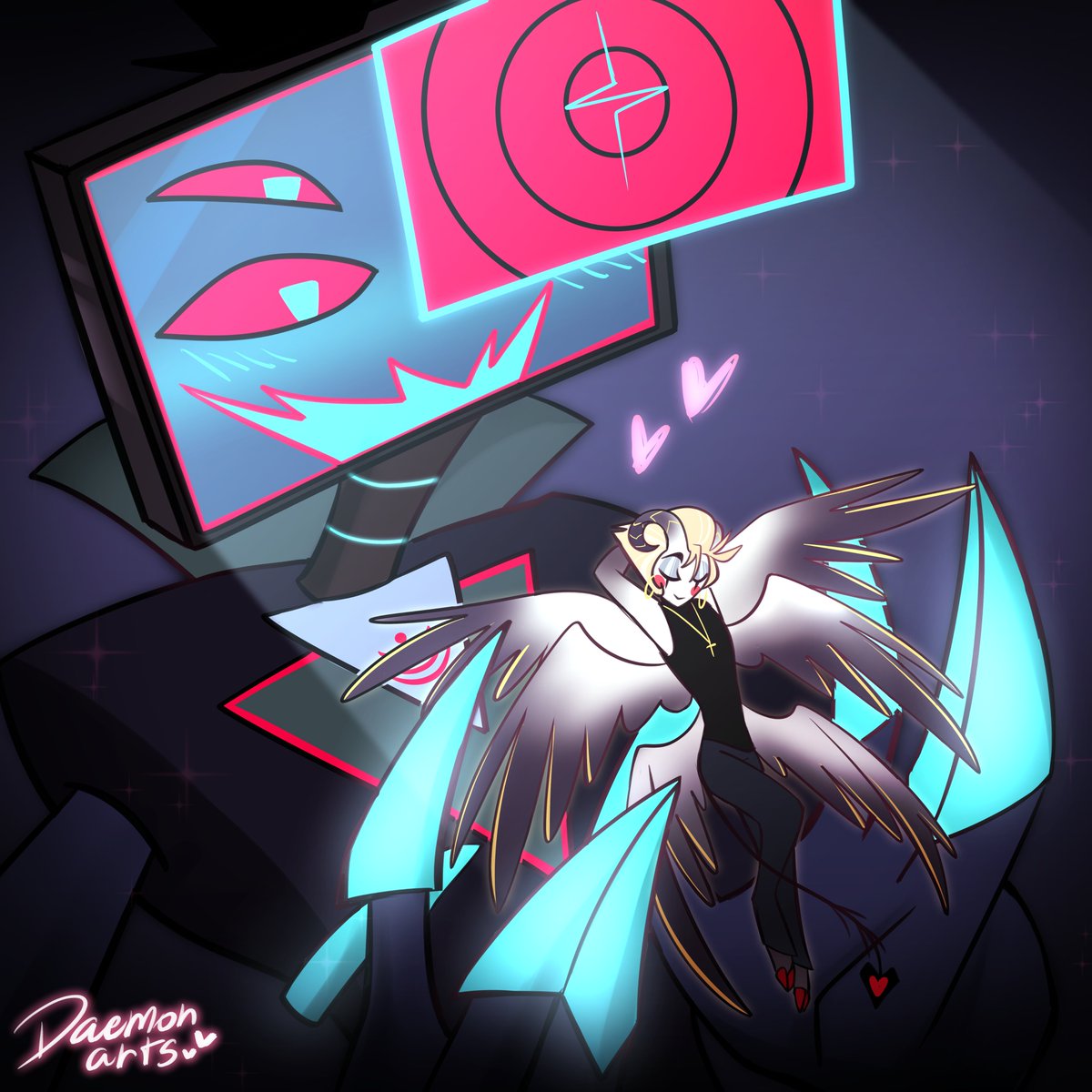 Daemon_arts's tweet photo. #Staticappleweek2026 Day 4 - Demonic forms
Barely had time and ideas for this one so i took inspo on @yuribreakfast's drawing for this day XD

Magne looks specially cute~
#staticapple #hazbinhotel https://t.co/D71kNgkxrJ
