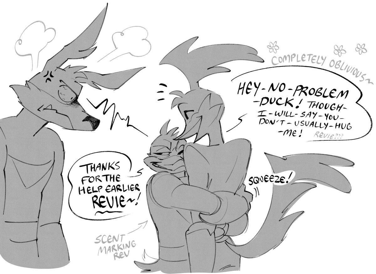 crieeter's tweet photo. With Duck’s teasing, Tech’s jealously flares up even more than before!!! Friend or not, he can’t really stand having another alpha’s scent on his omeg- I mean… best friend! 🤭

Omegaverse #techrev https://t.co/d6gN3Er3w1