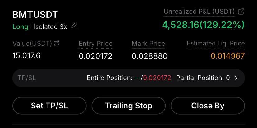 mark_cy2's tweet photo. $BMT 
I set SL to BE

JOIN ⬇️⬇️⬇️
https://t.co/xXqTKHQrzn

#Invest #Crypto #Trade #Signals #ETH #Investment #Cryptocurrency #Earn #cryptotrading #Dollars #Usa #BTC https://t.co/XNiXjnuzmr
