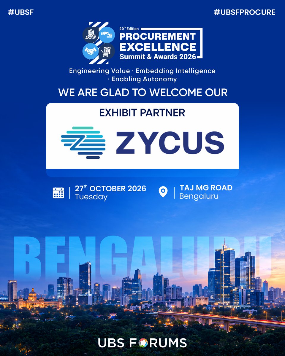 ubsforums's tweet photo. 🤝 𝗘𝘅𝗵𝗶𝗯𝗶𝘁 𝗣𝗮𝗿𝘁𝗻𝗲𝗿 – @Zycus 

We are pleased to welcome @Zycus  as an 𝗘𝘅𝗵𝗶𝗯𝗶𝘁 𝗣𝗮𝗿𝘁𝗻𝗲𝗿 at the 𝟮𝟬𝘁𝗵 𝗣𝗿𝗼𝗰𝘂𝗿𝗲𝗺𝗲𝗻𝘁 𝗘𝘅𝗰𝗲𝗹𝗹𝗲𝗻𝗰𝗲 𝗦𝘂𝗺𝗺𝗶𝘁 & 𝗔𝘄𝗮𝗿𝗱𝘀 𝟮𝟬𝟮𝟲!

@Zycus , recognized by Gartner and Forrester as a leader in procurement technology, empowers teams to unlock deep value through its comprehensive 𝗦𝗼𝘂𝗿𝗰𝗲-𝘁𝗼-𝗣𝗮𝘆 (𝗦𝟮𝗣) 𝘀𝗼𝗹𝘂𝘁𝗶𝗼𝗻𝘀. At the heart of our S2P solution is the 𝗠𝗲𝗿𝗹𝗶𝗻 𝗔𝗴𝗲𝗻𝘁𝗶𝗰 𝗣𝗹𝗮𝘁𝗳𝗼𝗿𝗺, which orchestrates intelligent AI agents to deliver 𝘀𝗶𝗺𝗽𝗹𝗶𝗳𝗶𝗲𝗱, 𝗲𝗳𝗳𝗶𝗰𝗶𝗲𝗻𝘁, 𝗮𝗻𝗱 𝗰𝗼𝗺𝗽𝗹𝗶𝗮𝗻𝘁 𝗽𝗿𝗼𝗰𝗲𝘀𝘀𝗲𝘀. The 𝗠𝗲𝗿𝗹𝗶𝗻 𝗜𝗻𝘁𝗮𝗸𝗲 𝗔𝗴𝗲𝗻𝘁 offers business users unparalleled ease of use, increasing adoption rates and significantly reducing non-compliant spending.

 For procurement teams, 𝗠𝗲𝗿𝗹𝗶𝗻 𝗔𝘂𝘁𝗼𝗻𝗼𝗺𝗼𝘂𝘀 𝗡𝗲𝗴𝗼𝘁𝗶𝗮𝘁𝗶𝗼𝗻 𝗔𝗴𝗲𝗻𝘁 handles tail spend autonomously, securing additional savings, 𝗠𝗲𝗿𝗹𝗶𝗻 𝗖𝗼𝗻𝘁𝗿𝗮𝗰𝘁 𝗔𝗴𝗲𝗻𝘁 helps draft compliant contracts and reduces risks by actively monitoring them, and the 𝗠𝗲𝗿𝗹𝗶𝗻 𝗔𝗣 𝗔𝗴𝗲𝗻𝘁 further enhances efficiency by automating invoice processing with exceptional speed and accuracy. With the flexibility and autonomy of 𝗠𝗲𝗿𝗹𝗶𝗻 𝗔𝗜 𝗮𝗴𝗲𝗻𝘁𝘀, teams can seamlessly guide workflows or delegate routine tasks for autonomous execution. Uncover the full depth of value and achieve 𝗽𝗿𝗼𝗰𝘂𝗿𝗲𝗺𝗲𝗻𝘁 𝗲𝘅𝗰𝗲𝗹𝗹𝗲𝗻𝗰𝗲 with Zycus' AI-powered S2P solutions.

📅 𝗗𝗮𝘁𝗲: Tuesday, 27th October 2026
📍 𝗩𝗲𝗻𝘂𝗲: Taj MG Road, Bengaluru

🔗 𝗘𝘅𝗽𝗹𝗼𝗿𝗲 𝗢𝘂𝗿 𝗣𝗮𝗿𝘁𝗻𝗲𝗿: https://t.co/HrpKM2DALw
🔗 𝗘𝘅𝗽𝗹𝗼𝗿𝗲 𝘁𝗵𝗲 𝗦𝘂𝗺𝗺𝗶𝘁: https://t.co/t8JtyJhzhv

#ProcurementExcellence20 #UBSForums #Zycus #ProcurementTechnology #SourceToPay #AgenticAI #DigitalProcurement