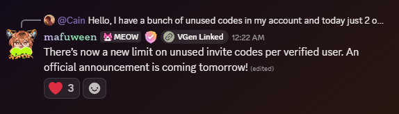 EthicalArtHub's tweet photo. Per one of the mods in the Vgen discord there is now a limit on unused invite codes, an official announcement is coming tomorrow! Stay tuned. 💚 #vgen https://t.co/p4If2dpjCV