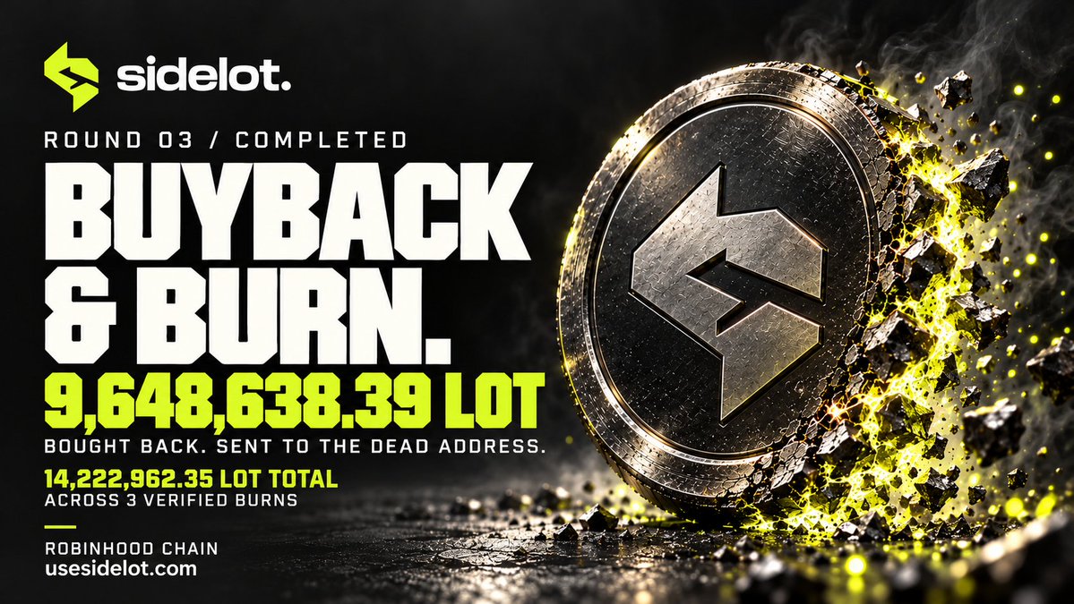 SidelotOTC's tweet photo. buyback + burn #3 complete.

9,648,638.39 $LOT bought back and sent to the dead address on robinhood chain.

14,222,962.35 $LOT across 3 verified burns.

receipts, always.
https://t.co/7cNieCbwOT
https://t.co/HpyBqlQ6c6 https://t.co/sDSEyZpfDr