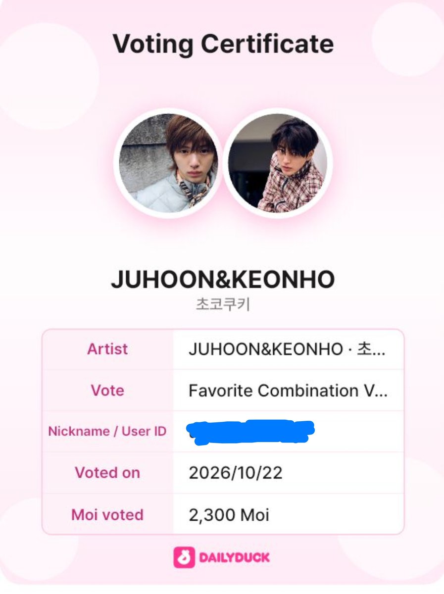 Eternaljuhoon's tweet photo. Jangan lupa vote keonho sama juhoon chococookie di daily duck guys🩷 

 #KEONHO #건호  #JUHOON #주훈 https://t.co/dvGbfXnC5Q